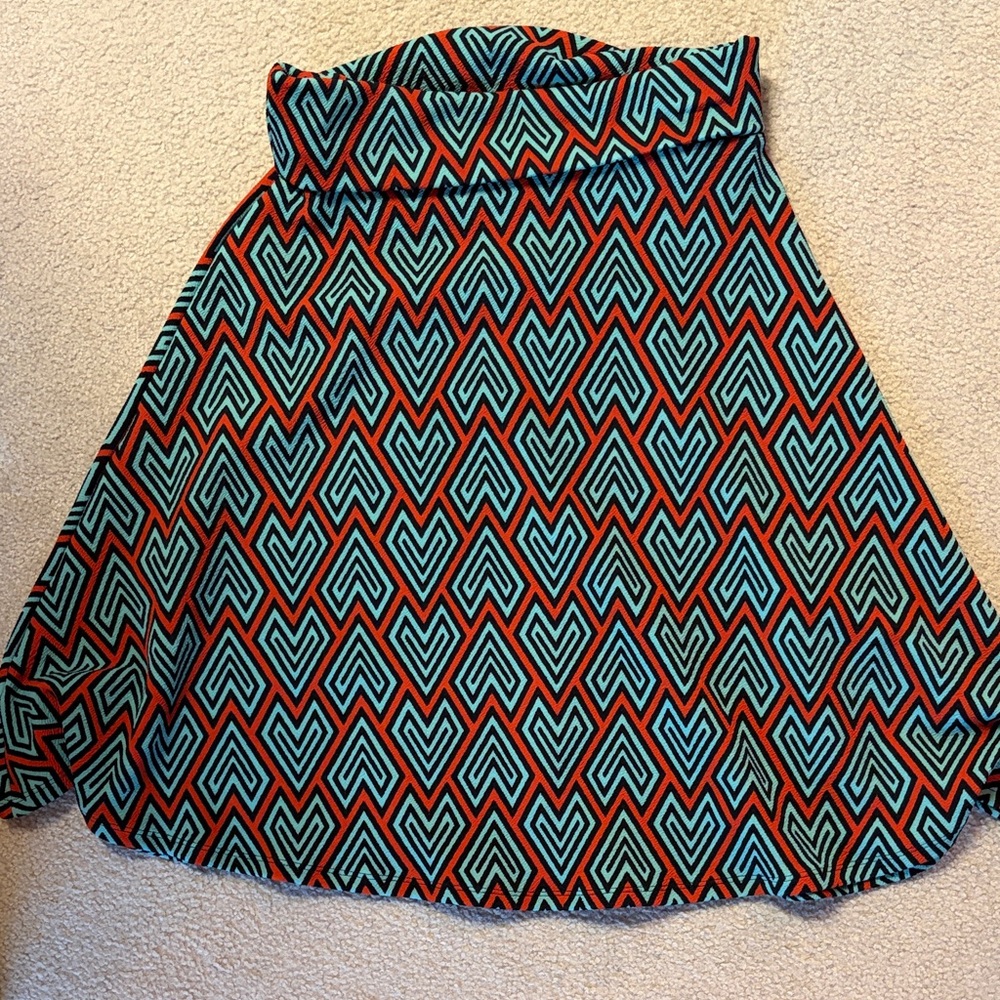 LuLaRoe A-Line Skirt in Teal and Coral Geometric Print